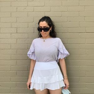 Ruffle sleeve lavender purple tshirt top